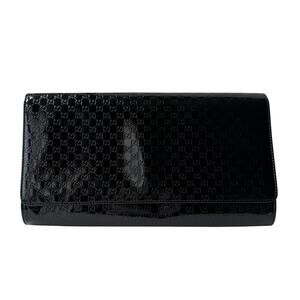 Gucci Microguccissima Black Patent Leather Broadway Envelope Clutch Bag